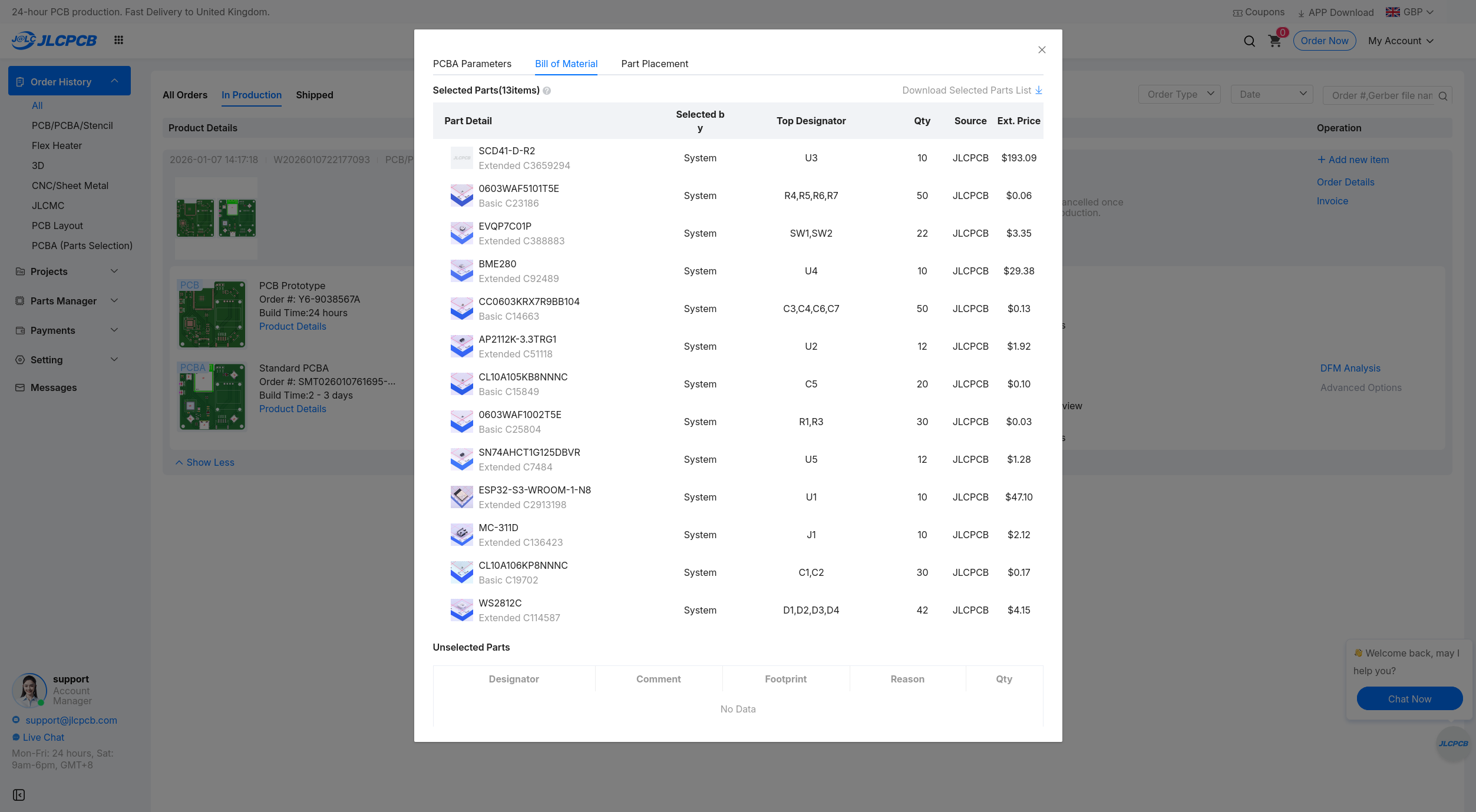 PCB assembly bill of materials